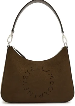 Logo faux nubuck shoulder bag