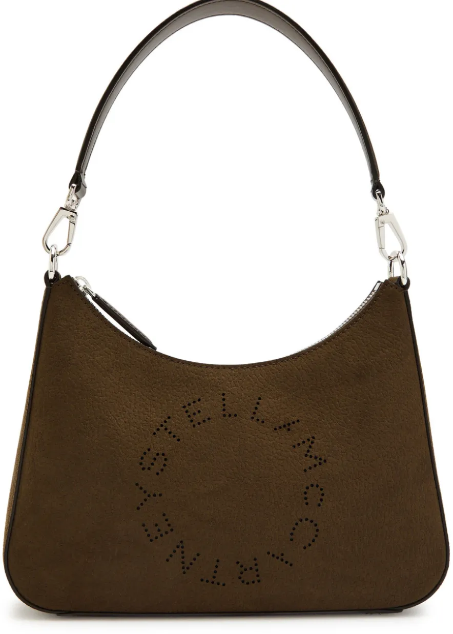 Logo faux nubuck shoulder bag