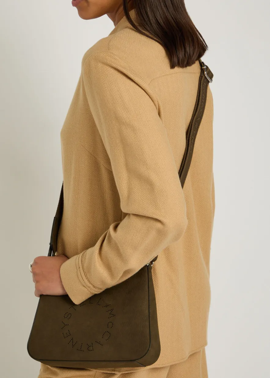 Logo faux nubuck shoulder bag