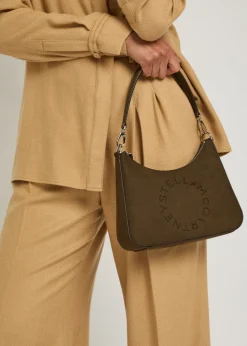 Logo faux nubuck shoulder bag