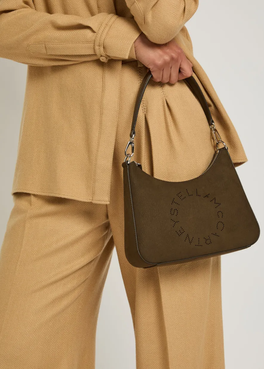 Logo faux nubuck shoulder bag