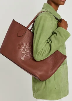 Logo grained leather tote bag