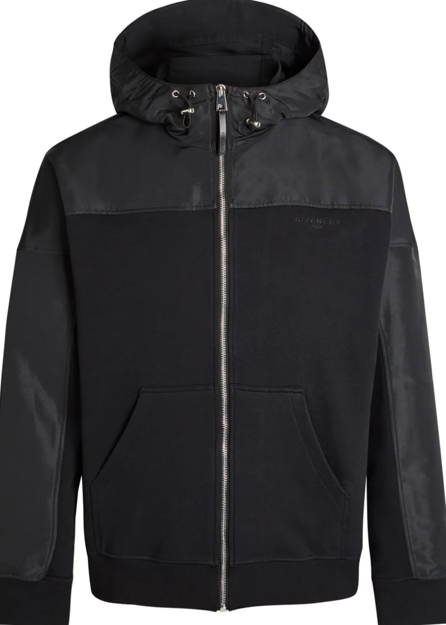 Logo hooded cotton and shell windbreaker jacket