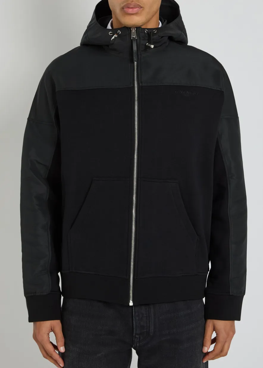 Logo hooded cotton and shell windbreaker jacket