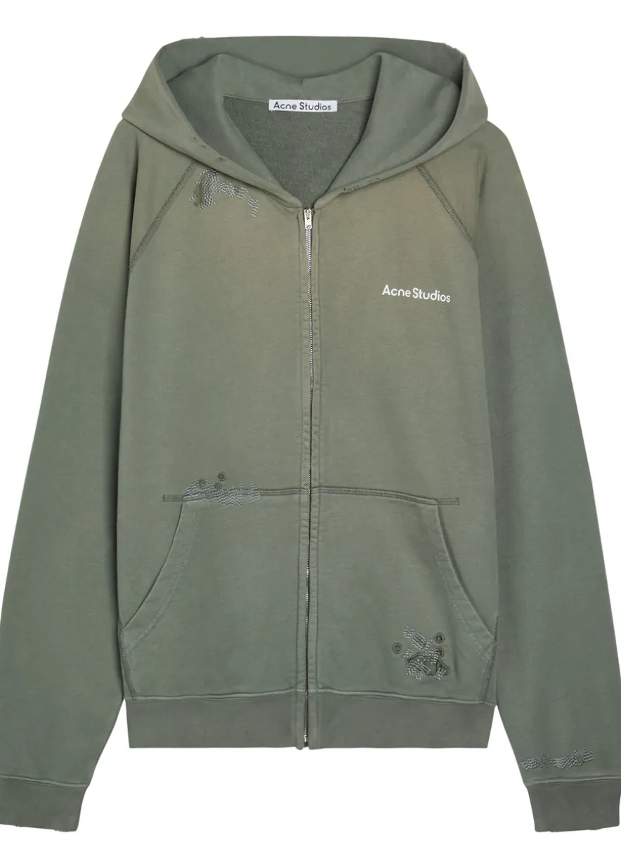 Logo hooded zip-through cotton sweatshirt