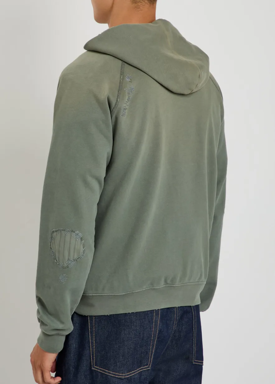 Logo hooded zip-through cotton sweatshirt