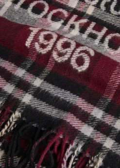 Logo-intarsia checked wool-blend scarf