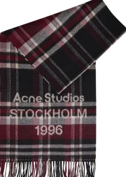 Logo-intarsia checked wool-blend scarf