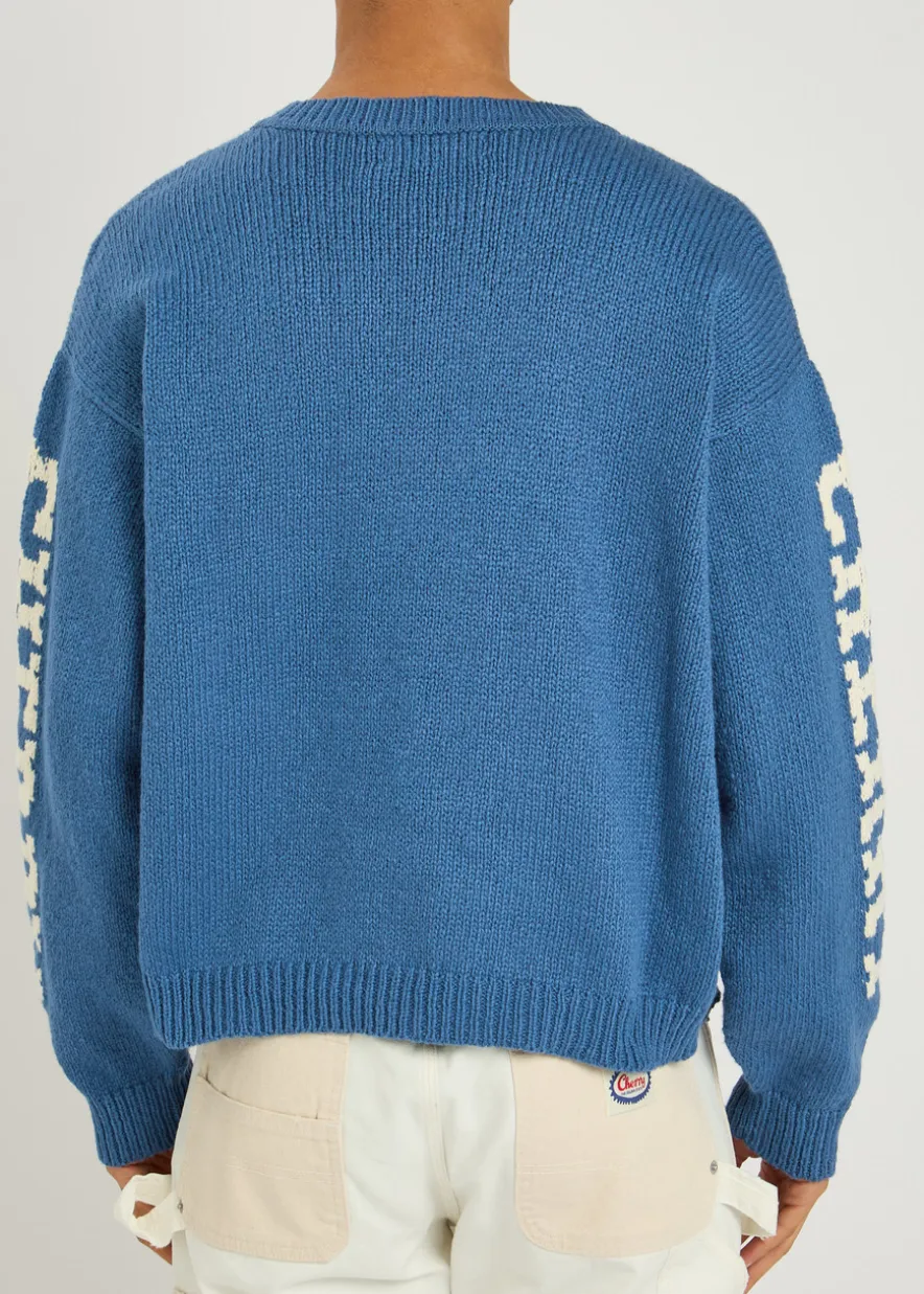 Logo-intarsia cotton-knit jumper