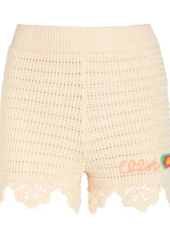 Logo-intarsia crochet cotton shorts