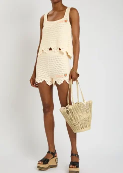 Logo-intarsia crochet cotton top