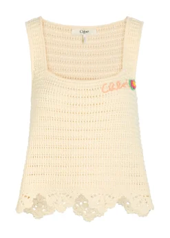 Logo-intarsia crochet cotton top