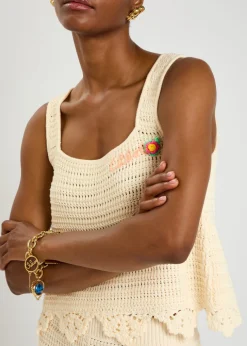 Logo-intarsia crochet cotton top