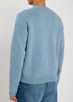 Logo-intarsia mélange-knit jumper