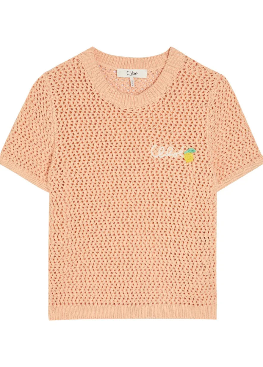Logo-intarsia open-knit cotton T-shirt
