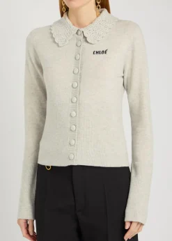 Logo intarsia wool cardigan