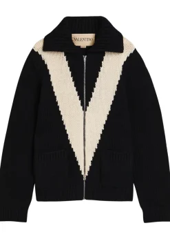 Logo-intarsia wool cardigan