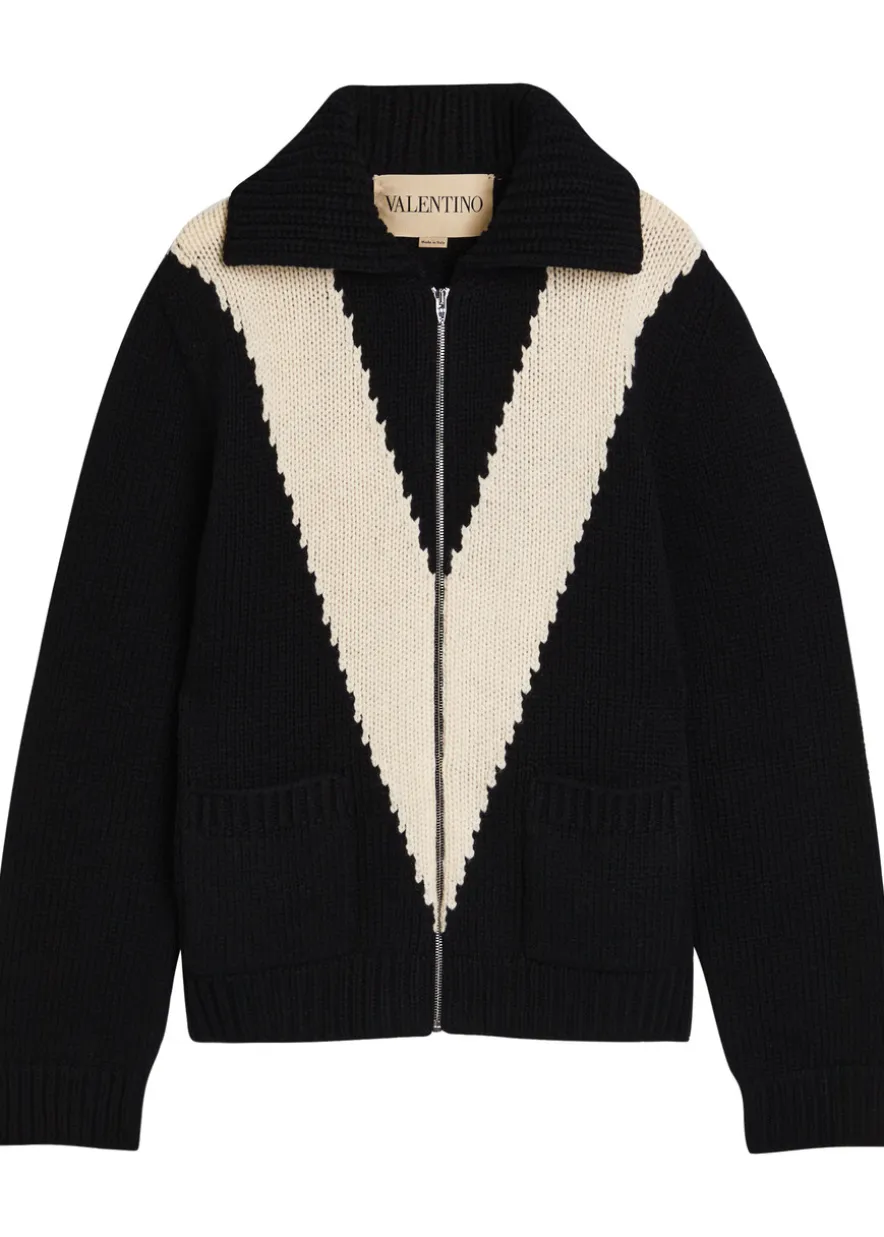 Logo-intarsia wool cardigan