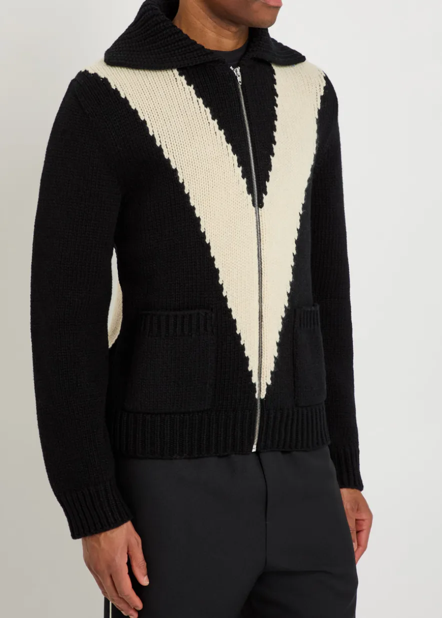 Logo-intarsia wool cardigan