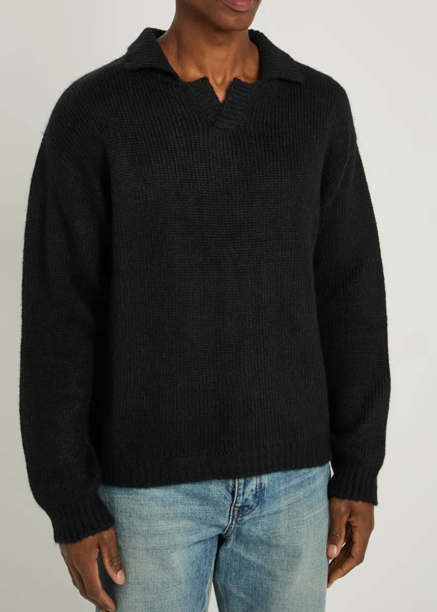 Logo knitted alpaca-blend henley jumper