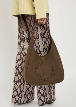 Logo large faux suede shoulder bag