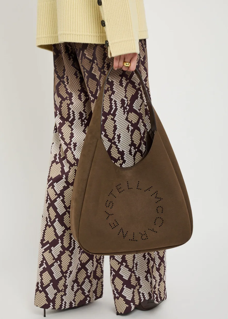 Logo large faux suede shoulder bag