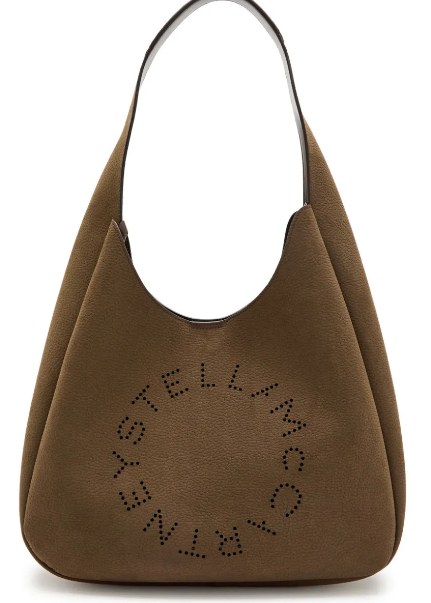 Logo large faux suede shoulder bag