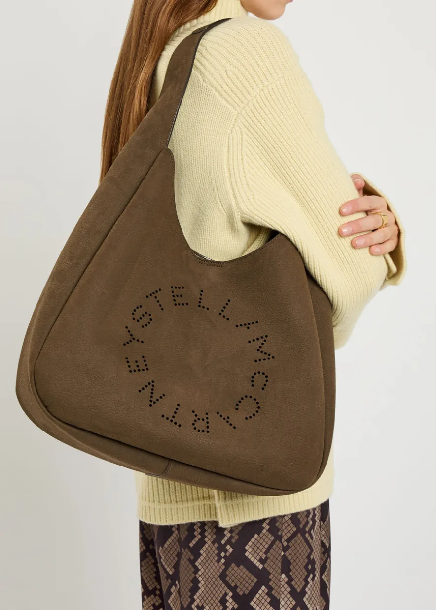 Logo large faux suede shoulder bag