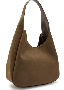 Logo large faux suede shoulder bag