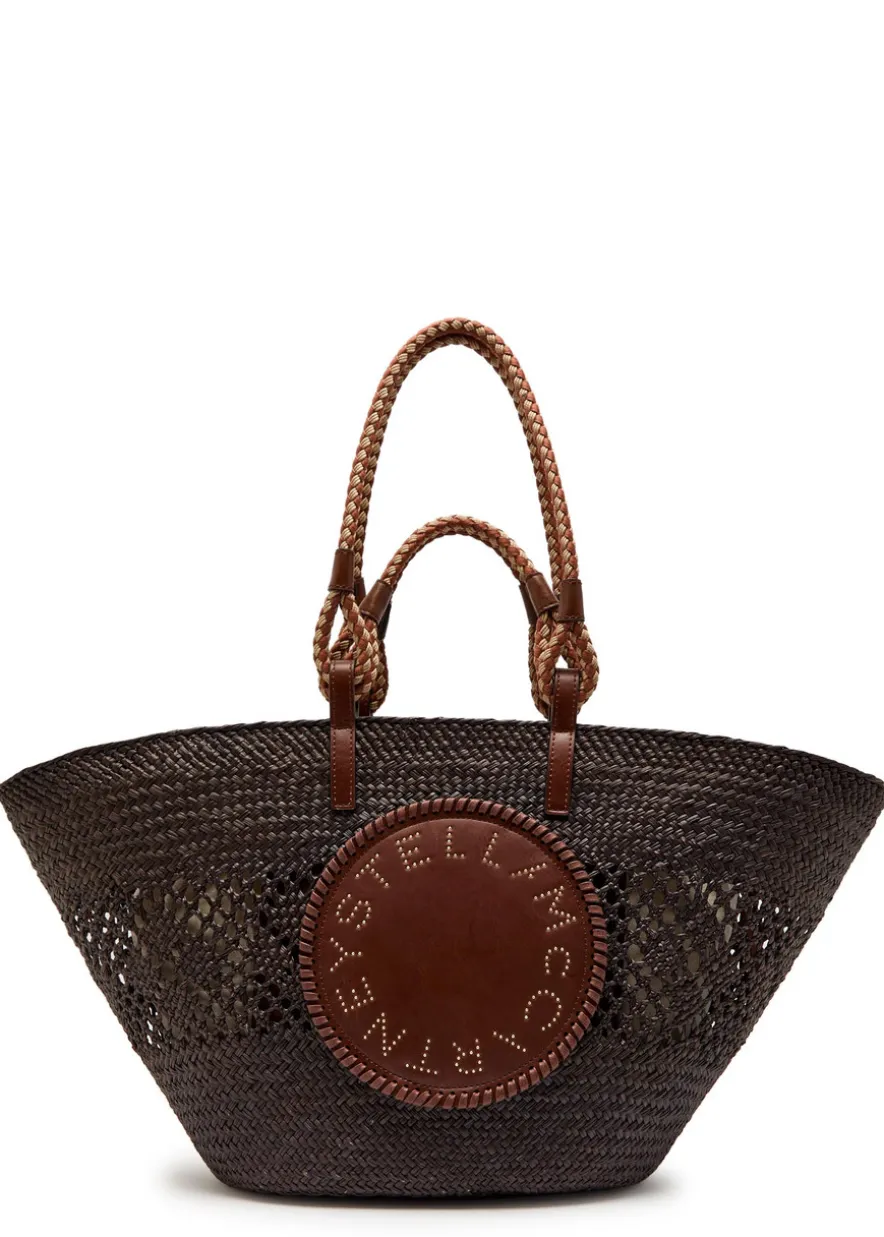 Logo large raffia tote bag