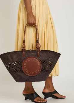 Logo large raffia tote bag