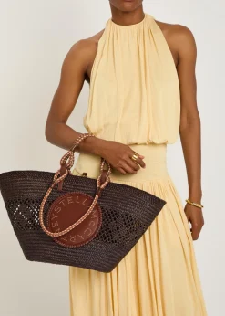 Logo large raffia tote bag