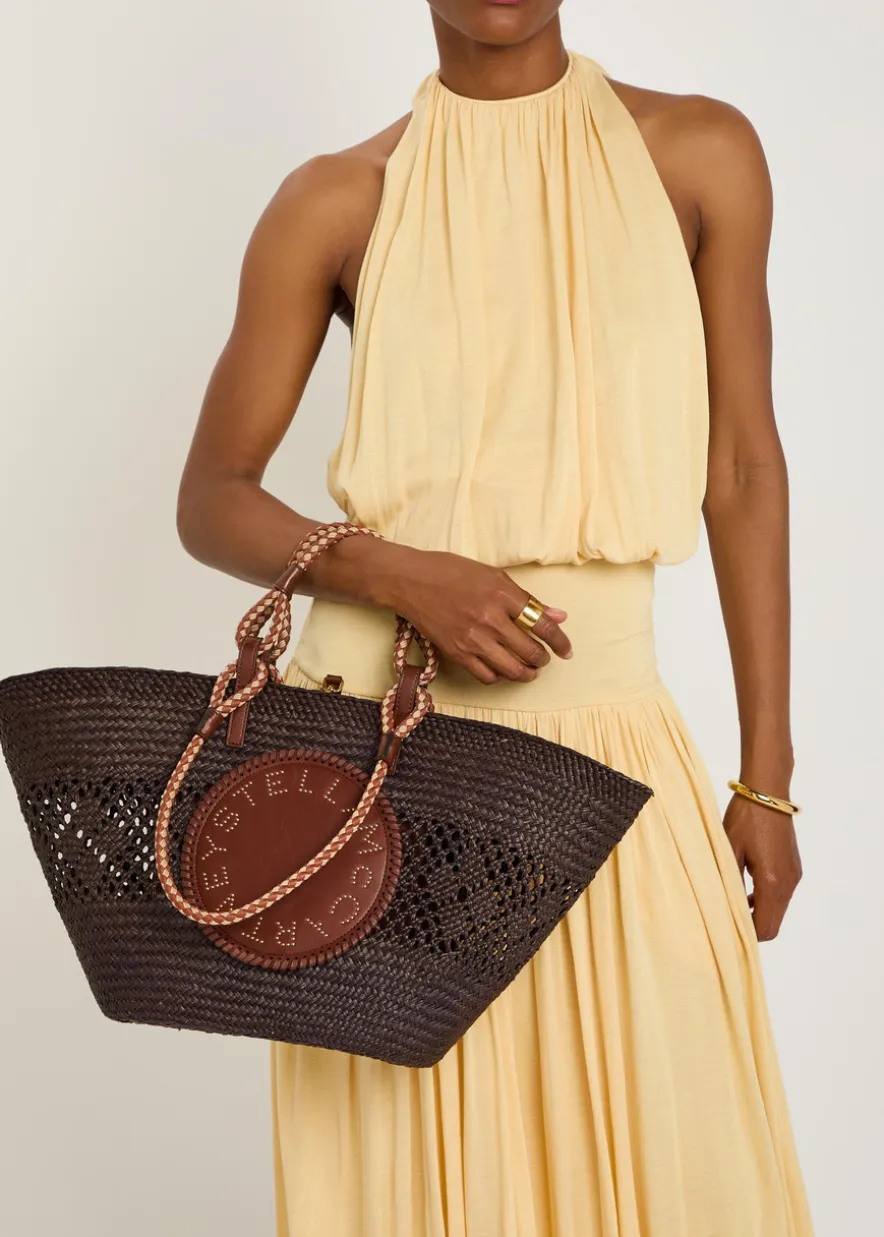 Logo large raffia tote bag
