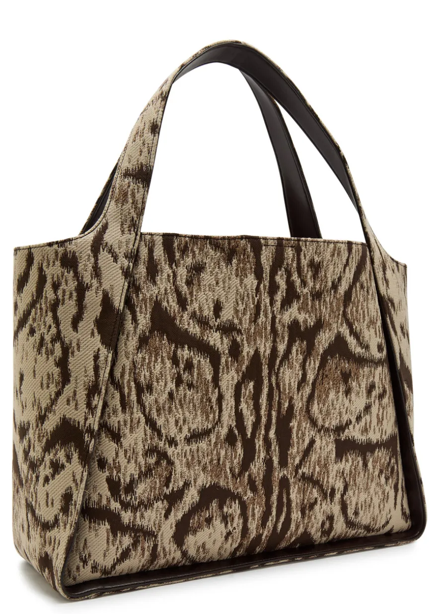 Logo leopard-jacquard canvas tote bag