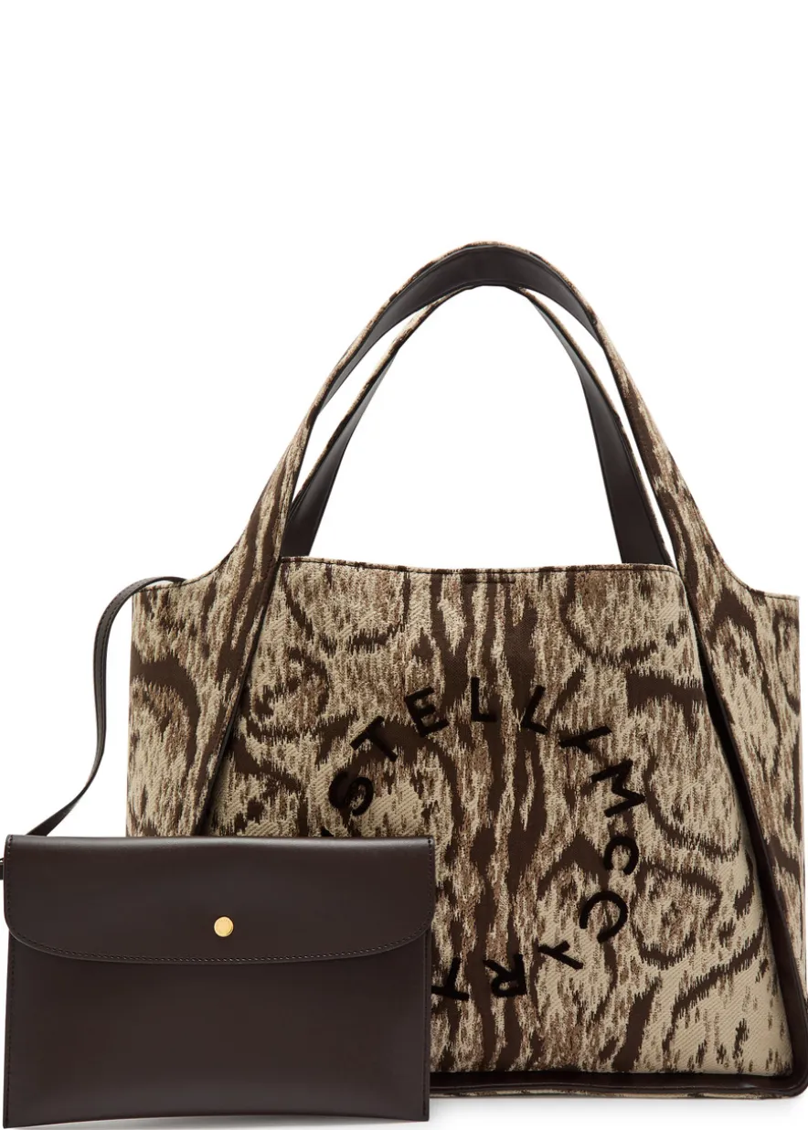 Logo leopard-jacquard canvas tote bag