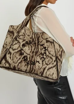 Logo leopard-jacquard canvas tote bag