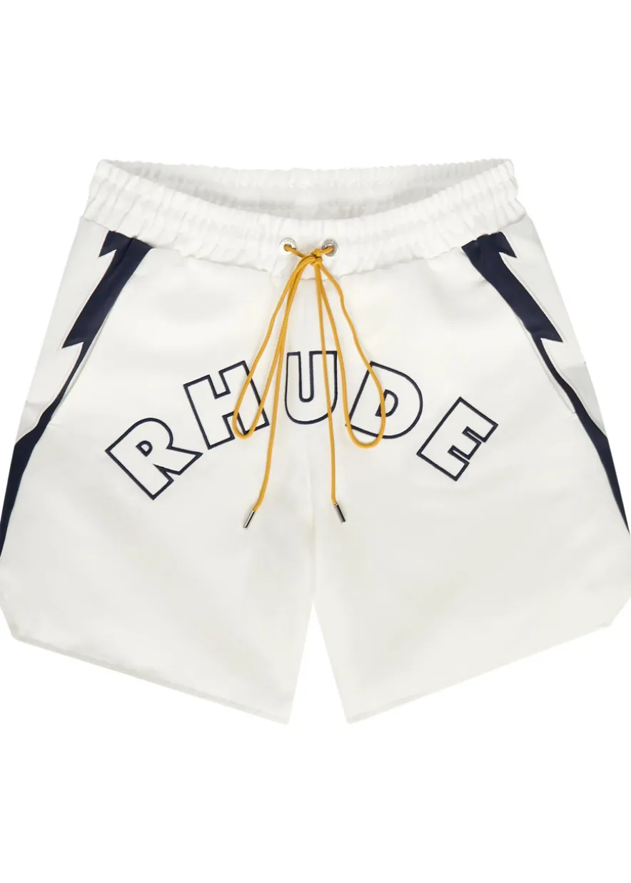 Logo lightning-embroidered satin shorts