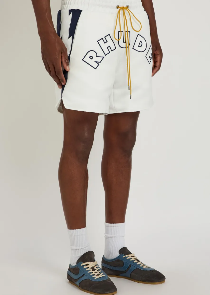 Logo lightning-embroidered satin shorts