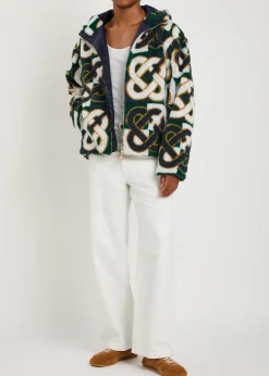 Logo-monogrammed hooded fleece jacket
