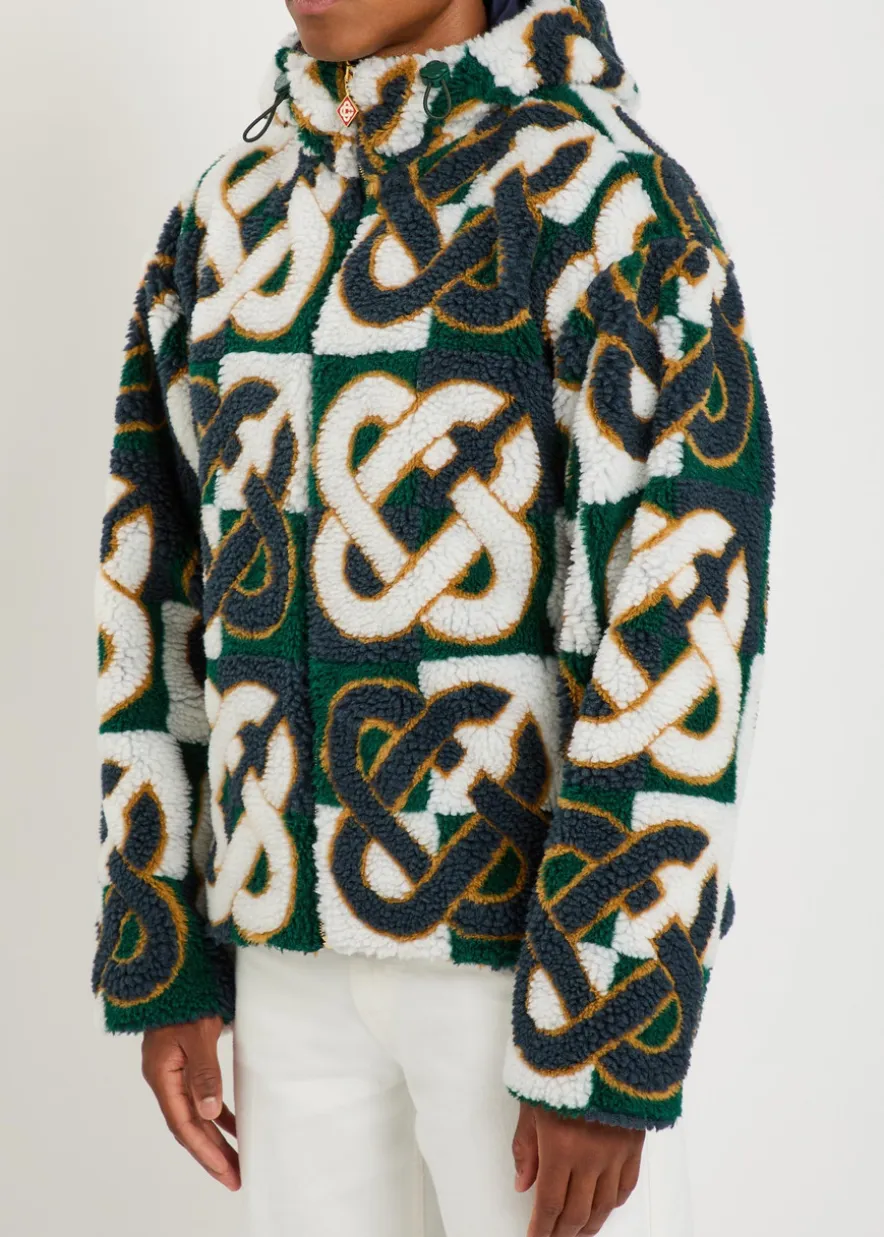 Logo-monogrammed hooded fleece jacket