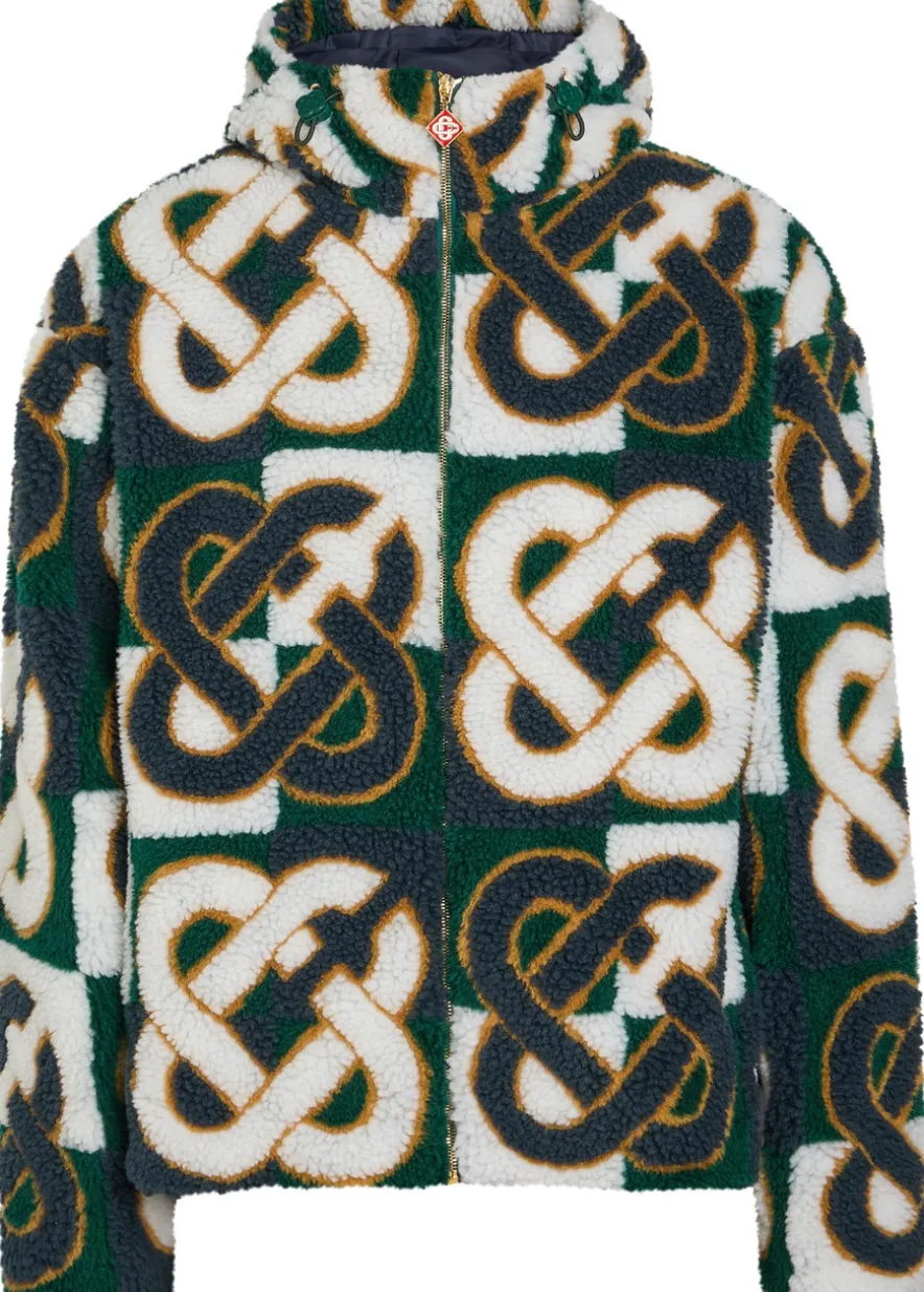 Logo-monogrammed hooded fleece jacket