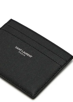 Logo pebbled leather card holder