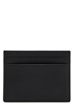 Logo pebbled leather card holder
