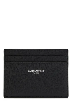 Logo pebbled leather card holder