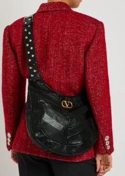 Logo-plaque chevron leather hobo bag