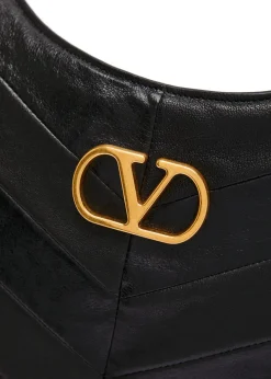 Logo-plaque chevron leather hobo bag