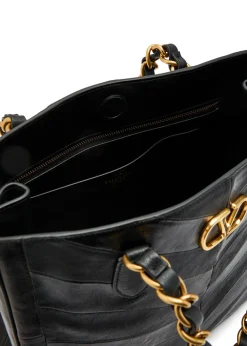 Logo-plaque chevron leather tote bag