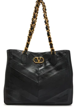 Logo-plaque chevron leather tote bag