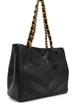 Logo-plaque chevron leather tote bag