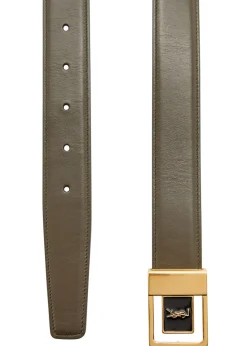 Logo-plaque leather belt